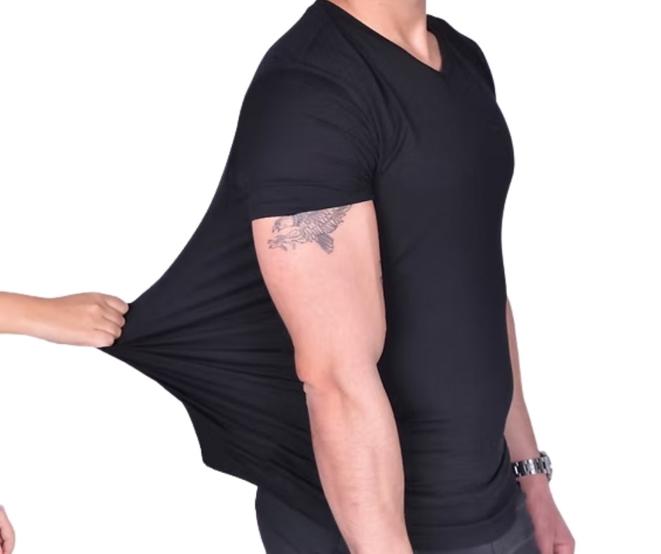 BREEZE חולצת במבוק טי קצר צווארון וי גברים