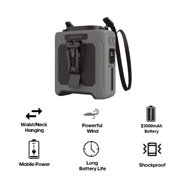 PORTABLE WAIST FAN 20000mAh מאוורר נייד עם מטען ופנס