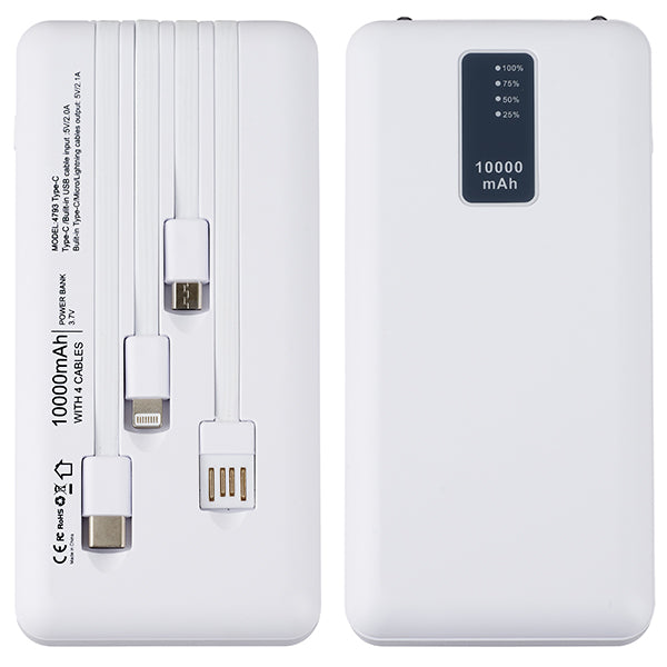 POWER BANK 10000mAh מטען נייד 4 כבלים מובנים