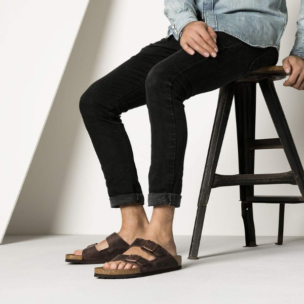 BIRKENSTOCK Arizona Leather Oiled Leather כפכפי בירקנשטוק מעור משומן אריזונה גברים BIRKENSTOCK