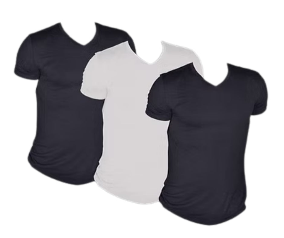 BREEZE חולצת במבוק טי קצר צווארון וי גברים