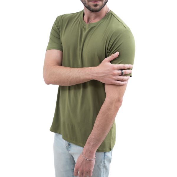 BREEZE חולצת במבוק טי קצר צווארון עגול גברים