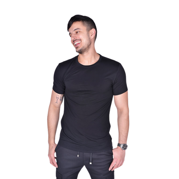 BREEZE חולצת במבוק טי קצר צווארון עגול גברים