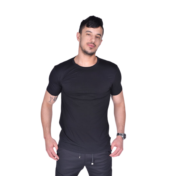 BREEZE חולצת במבוק טי קצר צווארון עגול גברים