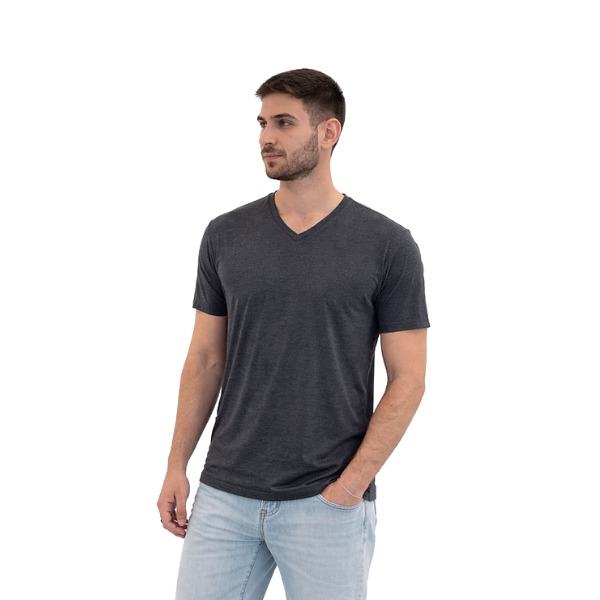 BREEZE חולצת במבוק טי קצר צווארון וי גברים