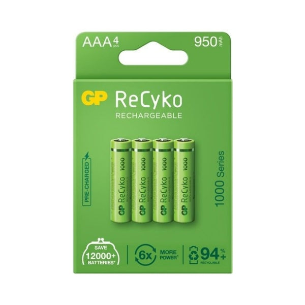 GP AAA ReCyko 950mhA רביעיית סוללות נטענות