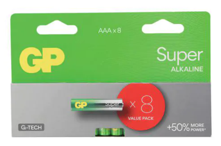 GP G-TECH 1.5V C8 AAA  מארז 8 סוללות סופר אלקליין