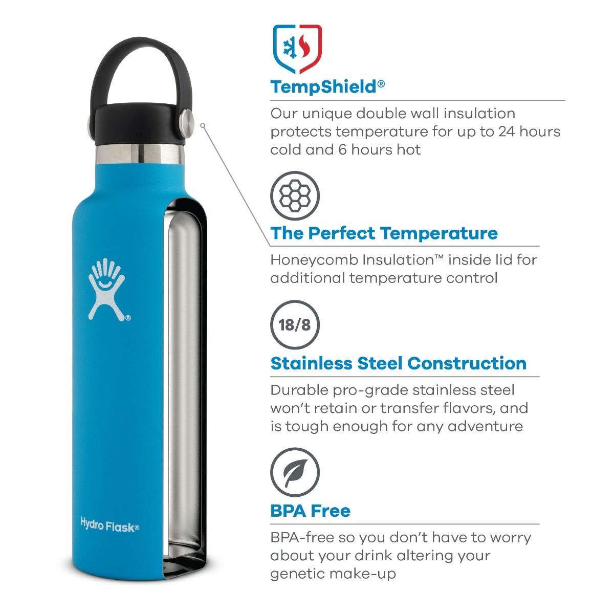 HYDRO FLASK בקבוק שתייה מבודד עם קש היידרו פלאסק 621 מ"ל
