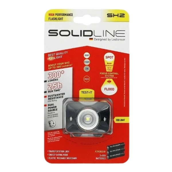 LED LENSER SOLDLINE SH2 פנס ראש נטען 300 לומנס LED LENSER