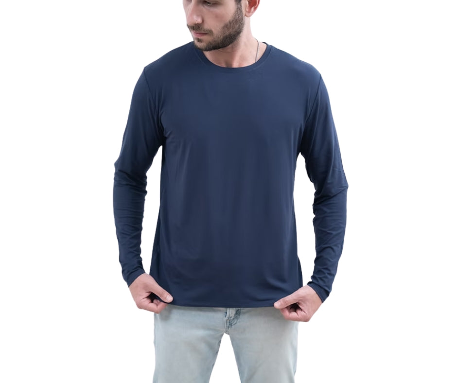 BREEZE חולצת במבוק שרוול ארוך צווארון עגול גברים