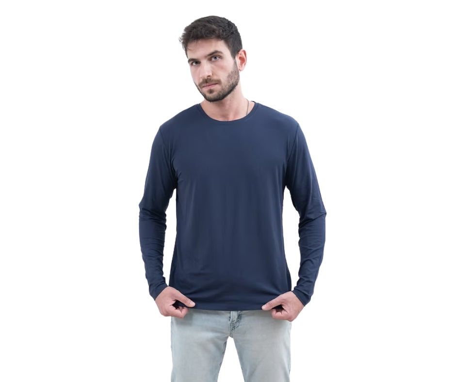 BREEZE חולצת במבוק שרוול ארוך צווארון עגול גברים