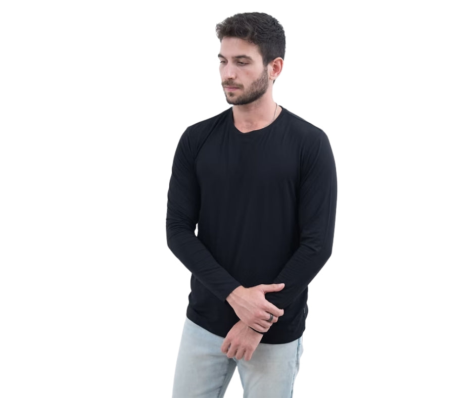 BREEZE חולצת במבוק שרוול ארוך צווארון עגול גברים