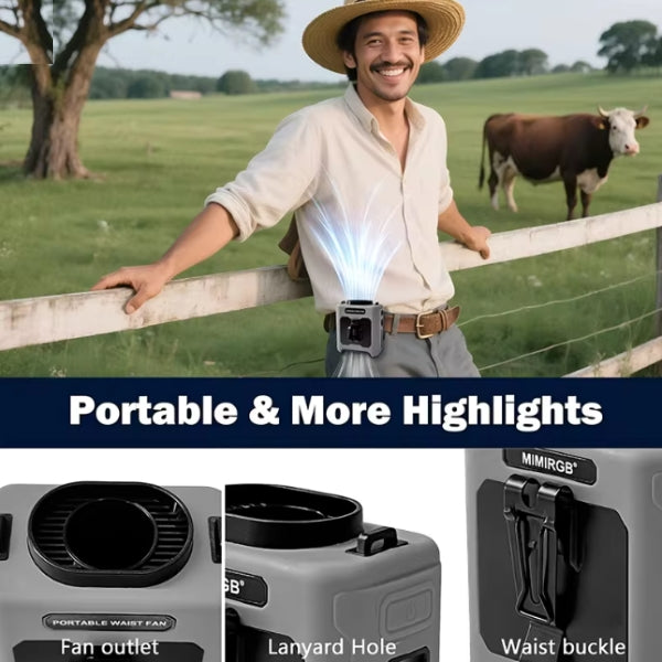 PORTABLE WAIST FAN 20000mAh מאוורר נייד עם מטען ופנס